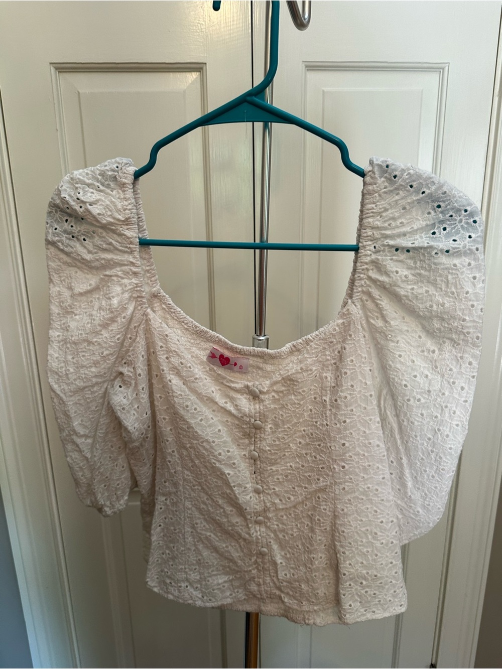 Buddy Love White Eyelet Puff-Sleeve Blouse